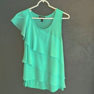 A. Byer blue ruffled sleeveless top, size L